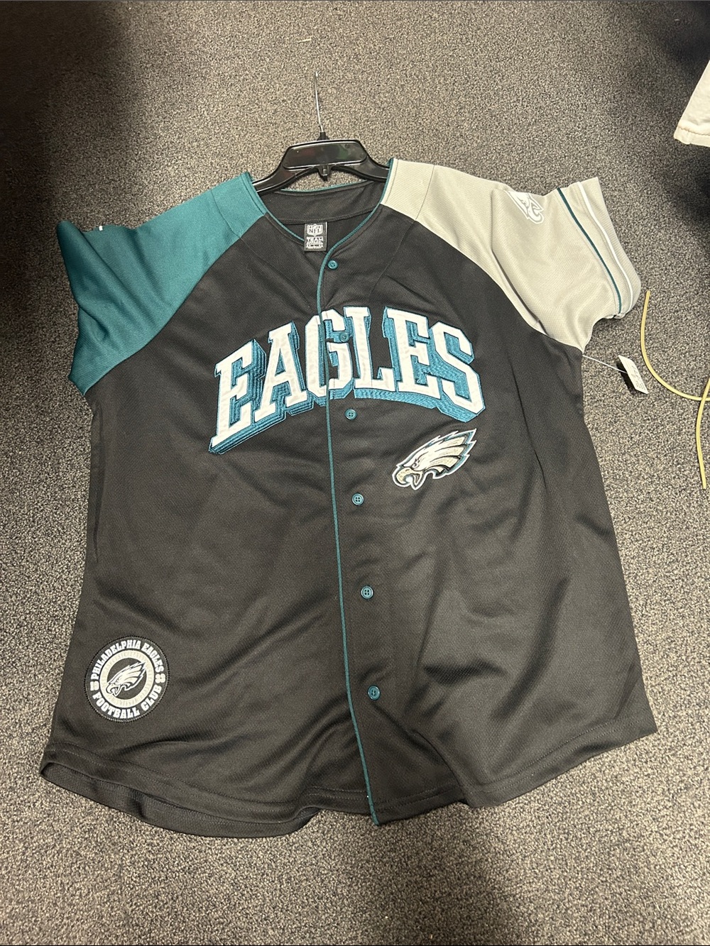 NFL Philadelphia Eagles Black & Teal Button-Up Jersey OLIMB